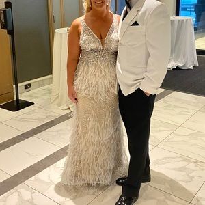 Jovani Crystal and Feathered Dress